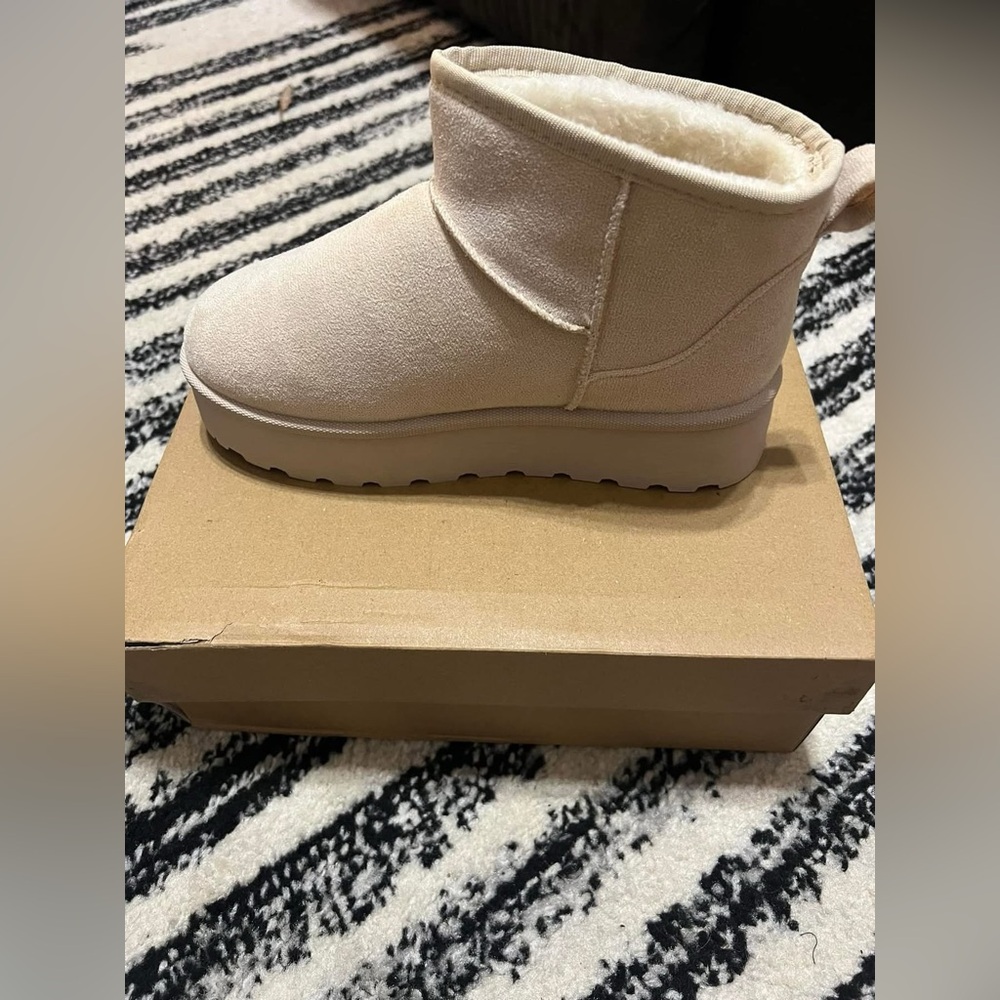 Beige platform boots size 8